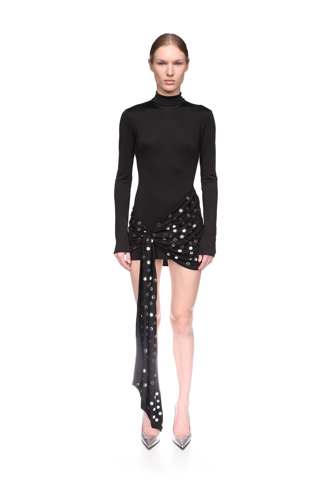 SILVER POLKA-DOTS OVERLAY MINI DRESS