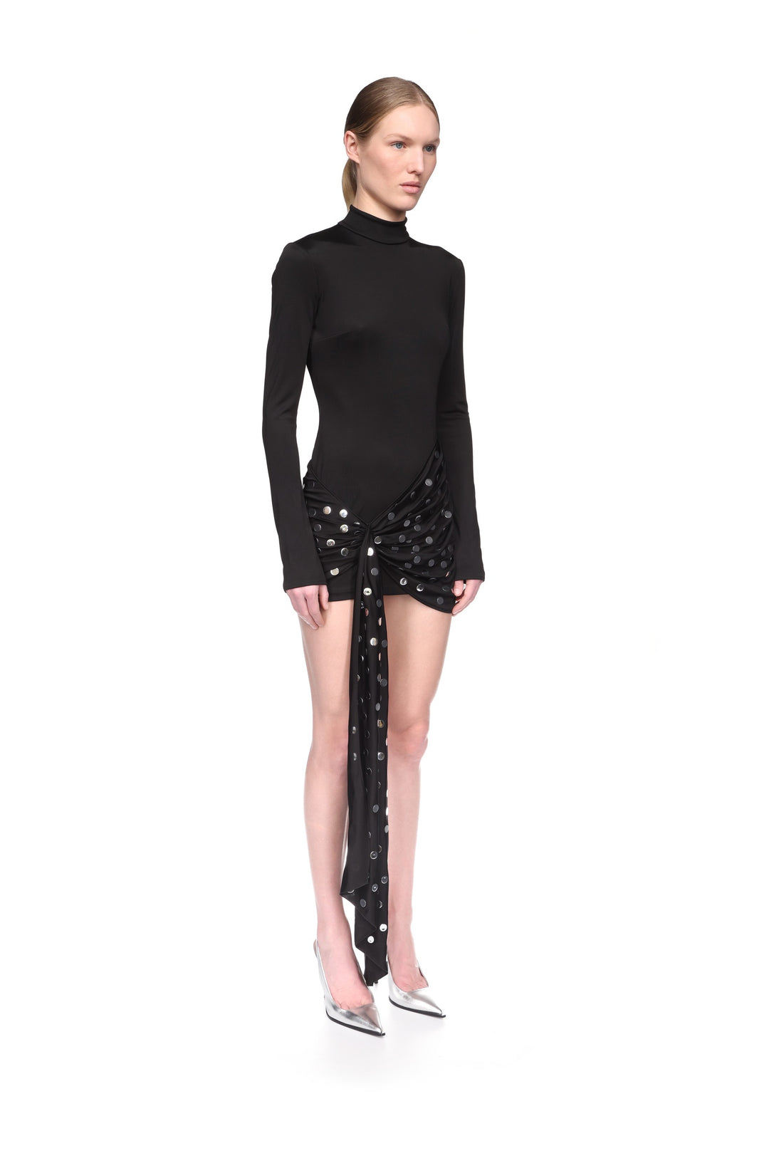 SILVER POLKA-DOTS OVERLAY MINI DRESS