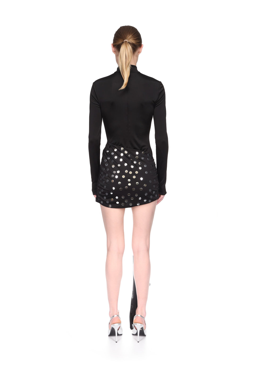SILVER POLKA-DOTS OVERLAY MINI DRESS