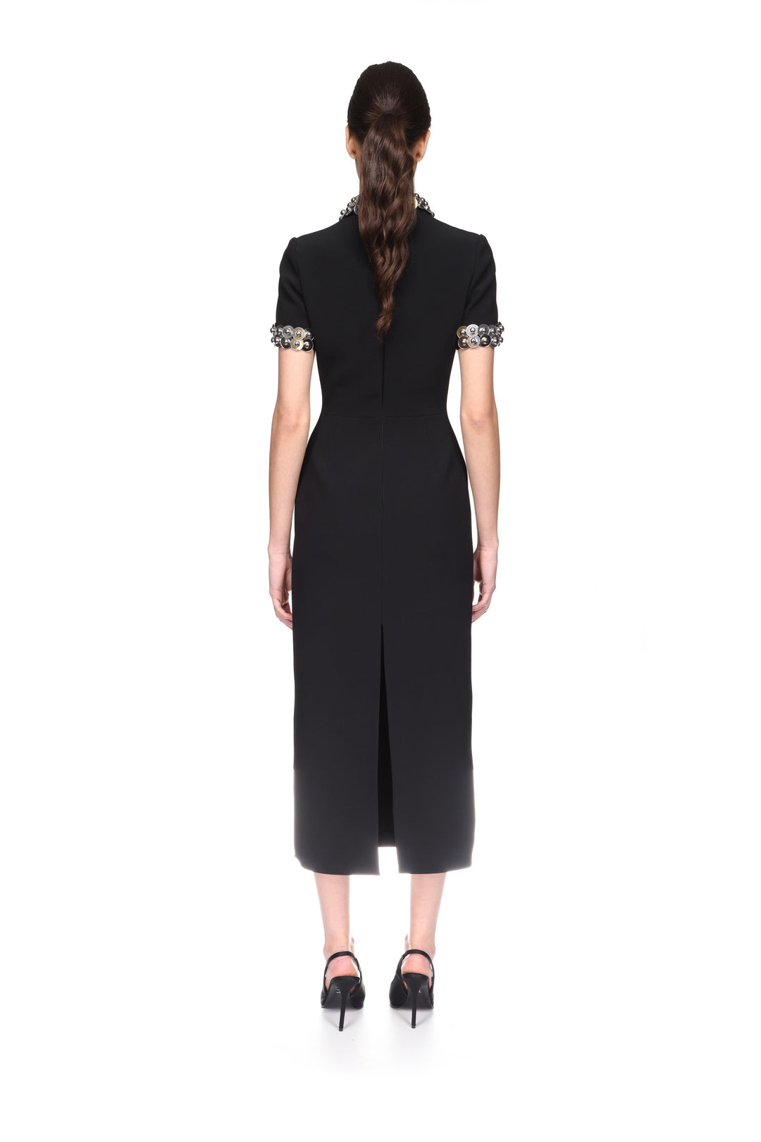 SILVER SPHERE COLLAR AND SLEEVE MIDI DRESS