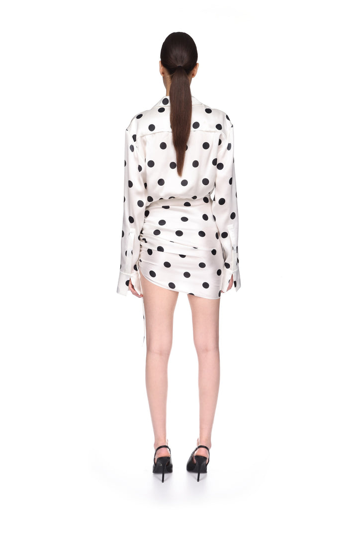 POLKA-DOT PRINT SATIN SHIRT DRESS