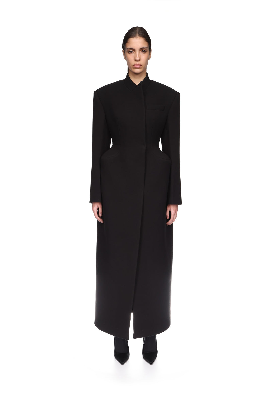 PADDED HIP DETAIL WOOL COAT