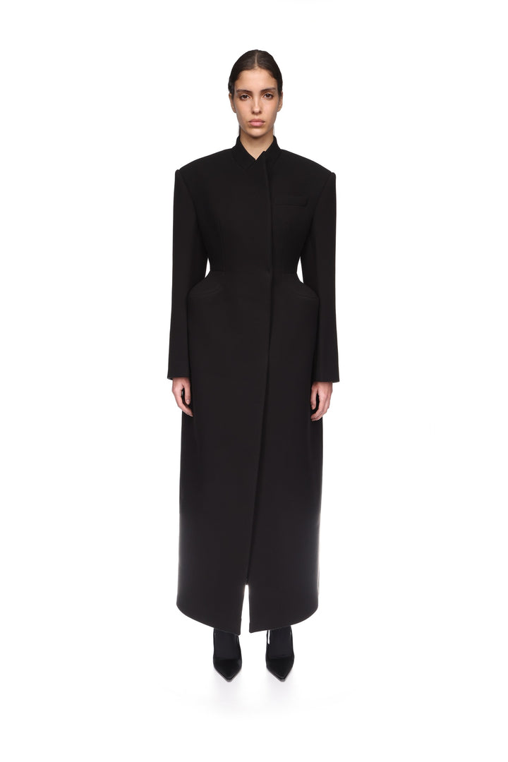 PADDED HIP DETAIL WOOL COAT