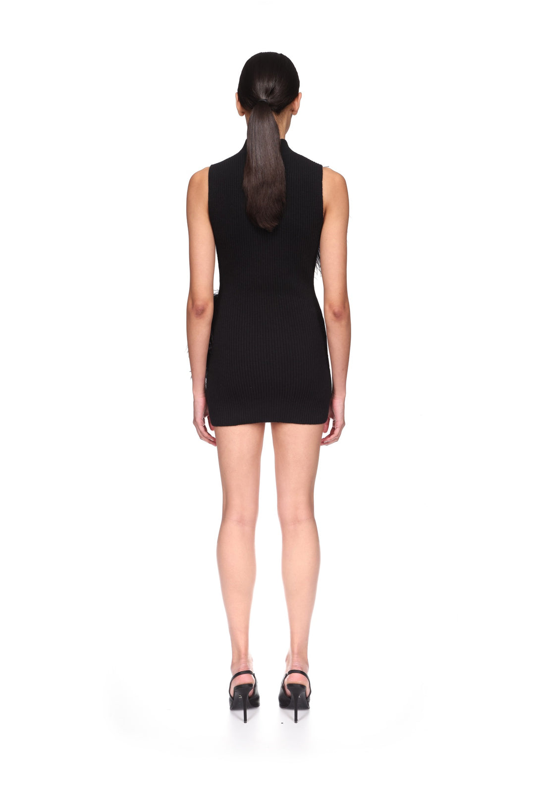FEATHER & SEQUIN POLKA-DOT DETAIL KNIT DRESS