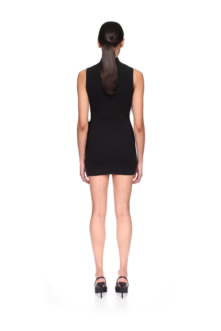 FEATHER & SEQUIN POLKA-DOT DETAIL KNIT DRESS