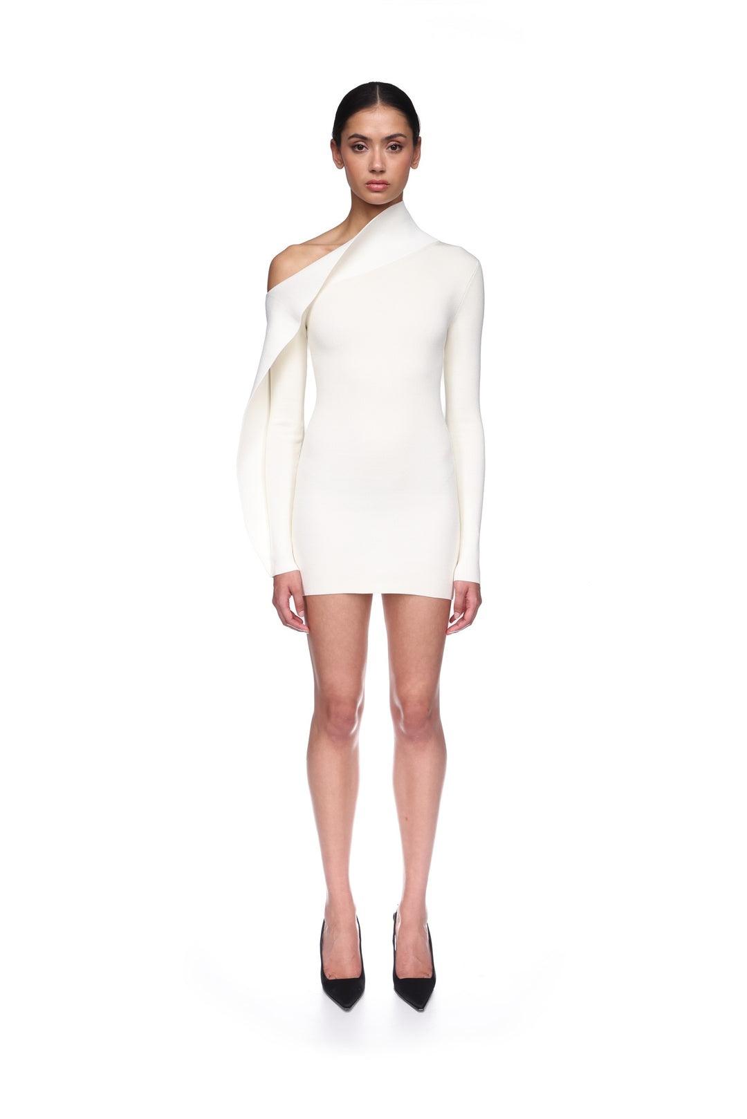 David Koma DRAPED SLEEVE MINI KNIT DRESS White / L David Koma DRAPED SLEEVE MINI KNIT DRESS White / L