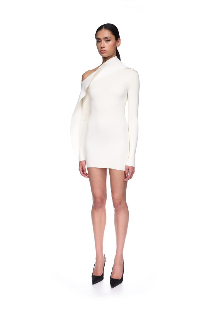 DRAPED SLEEVE MINI KNIT DRESS