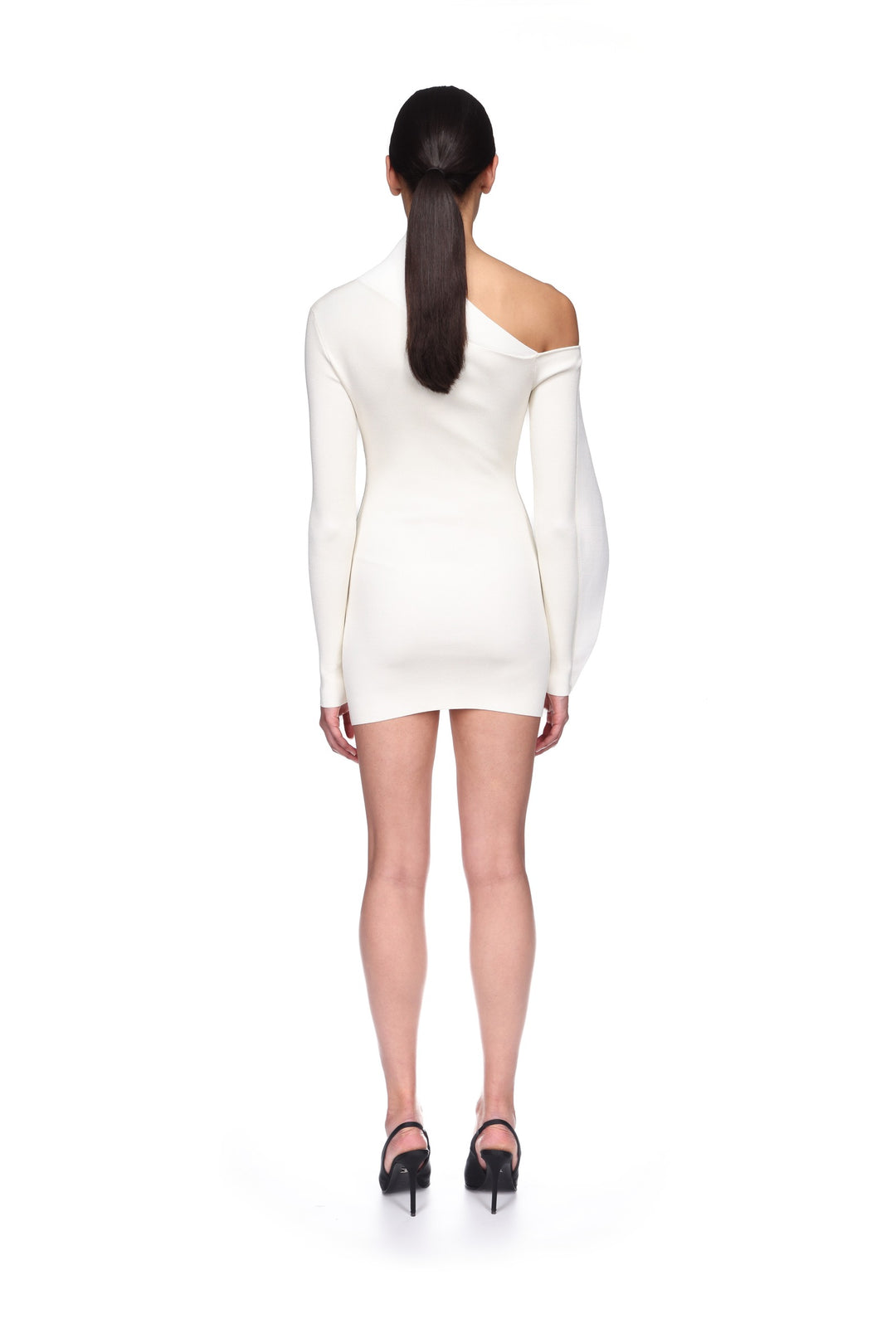 draped knit mini dress SIMKHAI Leni Short Sleeve Draped Mini Dress in Black
