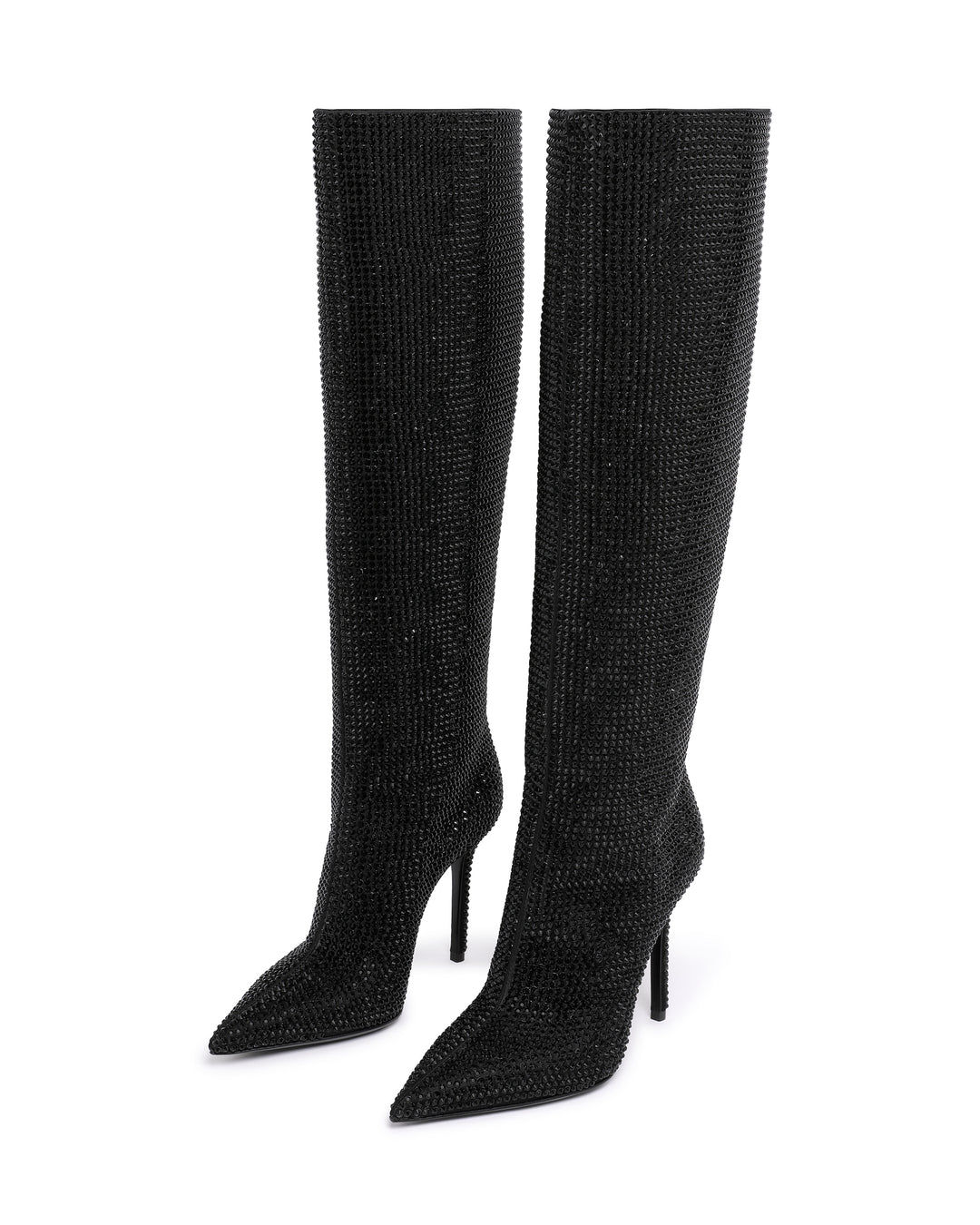 ALL OVER CRYSTAL KNEE HIGH BOOTS IN BLACK