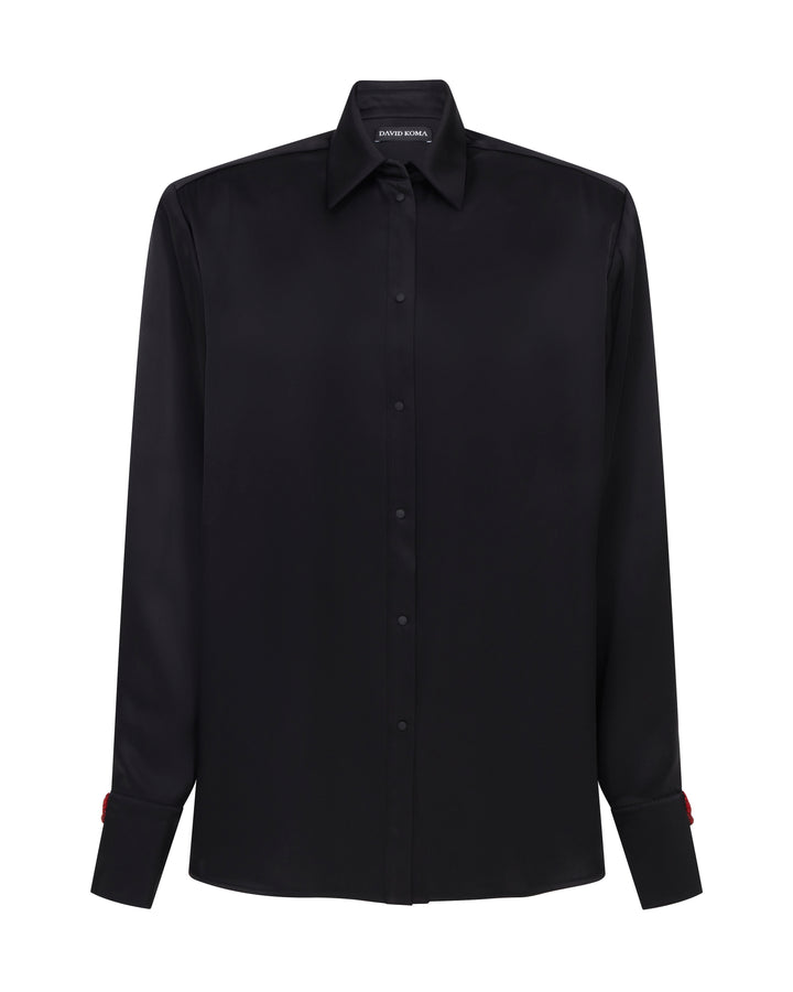 LIP EMBROIDERY SATIN SHIRT