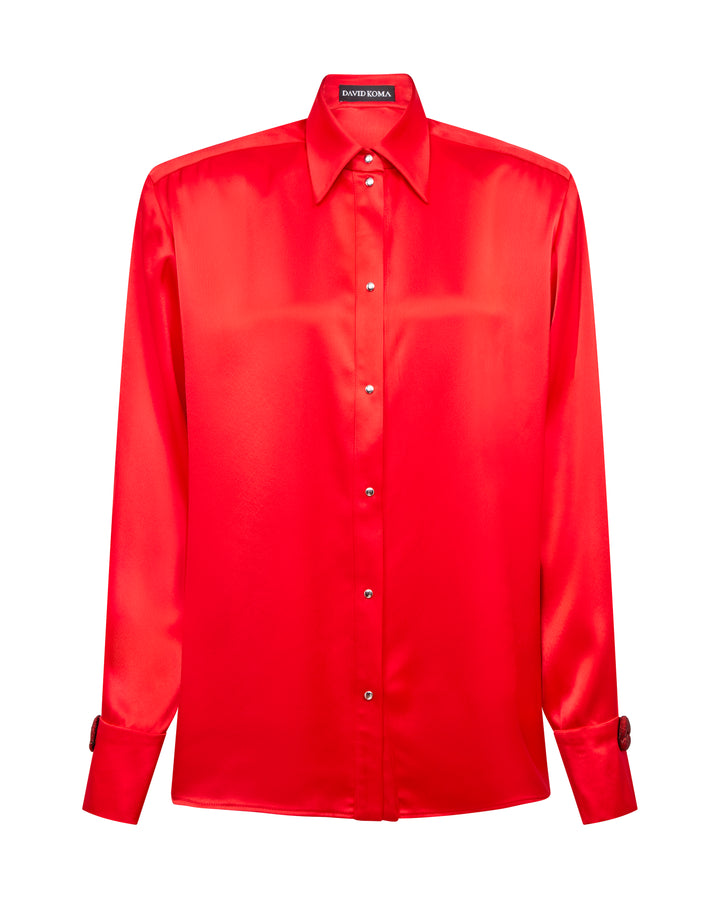 LIP EMBROIDERY SATIN SHIRT