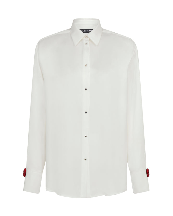 LIP EMBROIDERY SATIN SHIRT