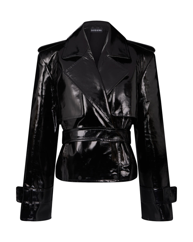 White patent shop leather jacket