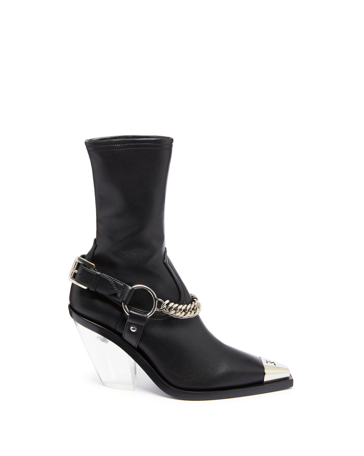 ANKLE BOOTS WITH TRANSPARENT HEEL AND CHAIN