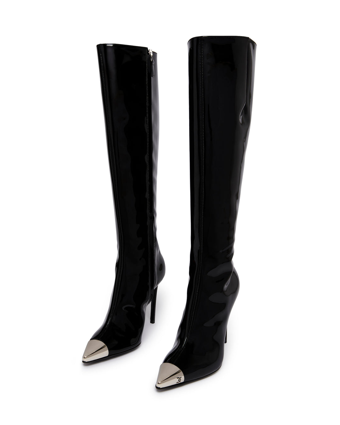 PATENT LEATHER KNEE HIGH BOOTS IN BLACK