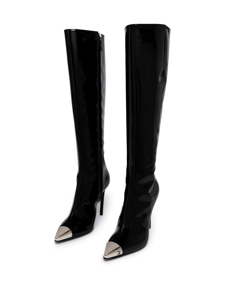PATENT LEATHER KNEE HIGH BOOTS IN BLACK