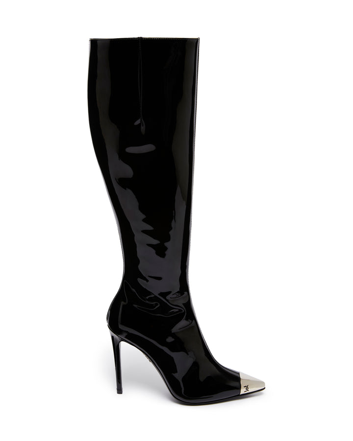 PATENT LEATHER KNEE HIGH BOOTS IN BLACK