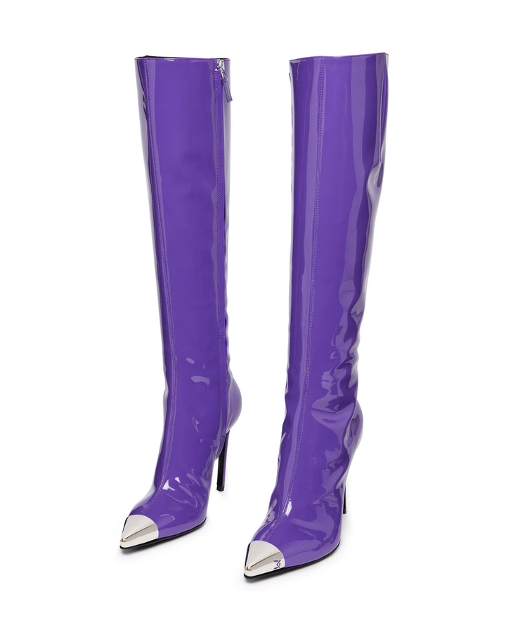 PATENT LEATHER KNEE HIGH BOOTS IN PURPLE