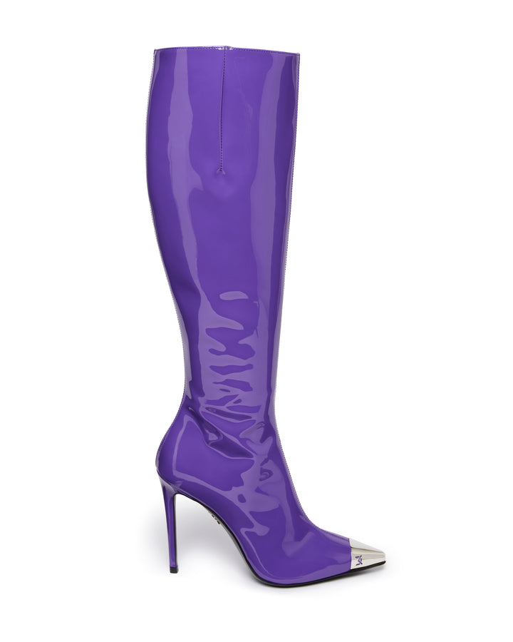 PATENT LEATHER KNEE HIGH BOOTS IN PURPLE