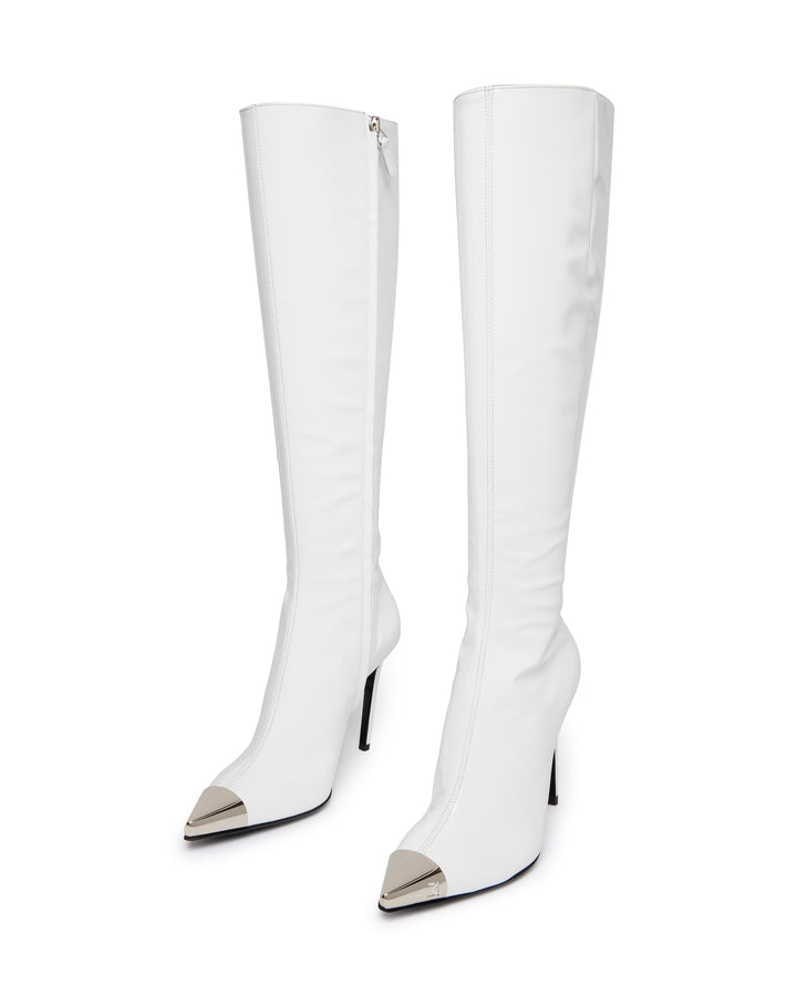 PATENT LEATHER KNEE HIGH BOOTS IN WHITE