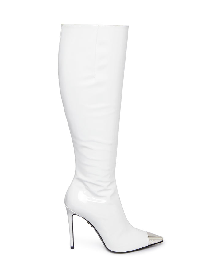 PATENT LEATHER KNEE HIGH BOOTS IN WHITE