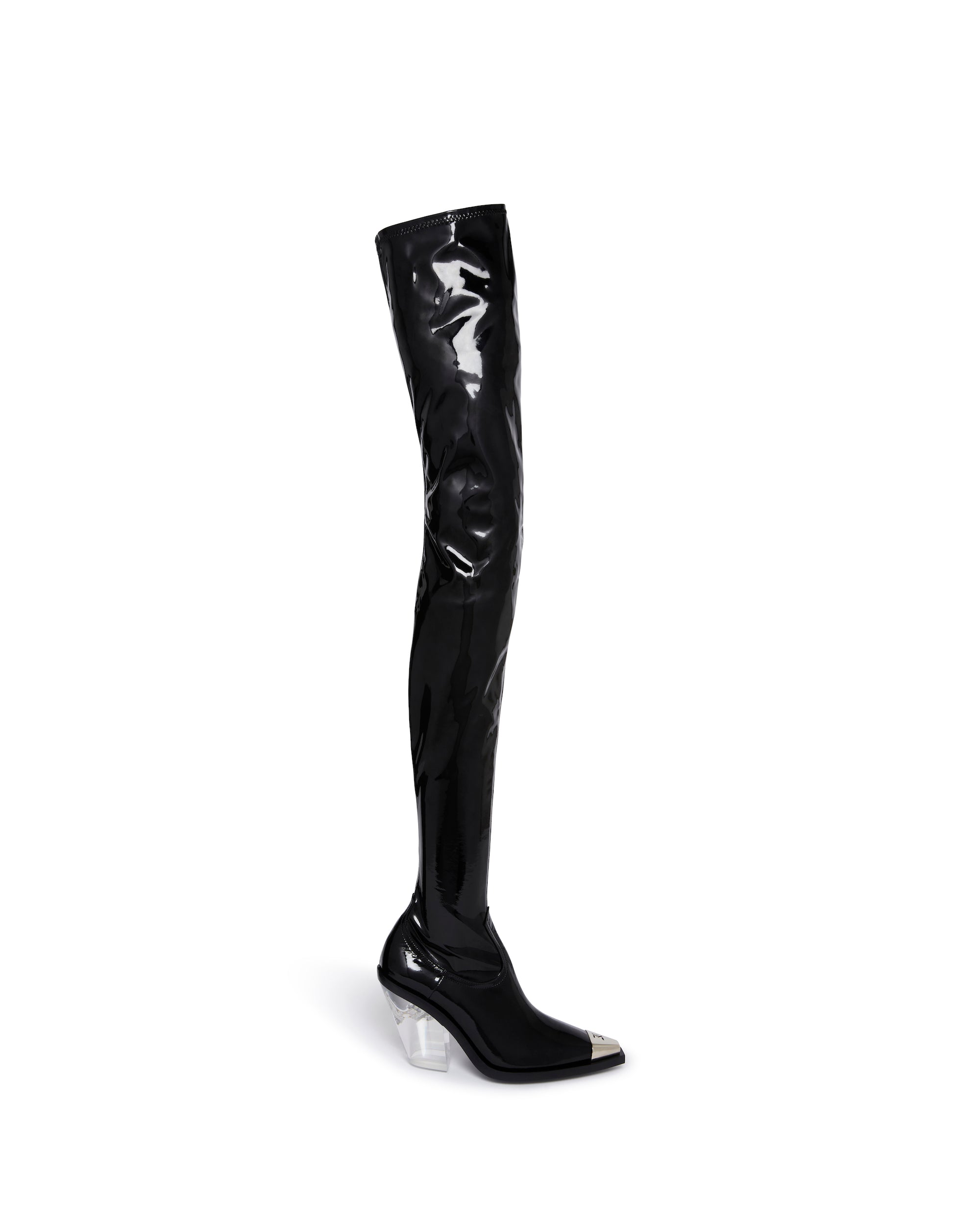 PATENT THIGH HIGH BOOTS WITH TRANSPARENT HEEL IN BLACK – David Koma