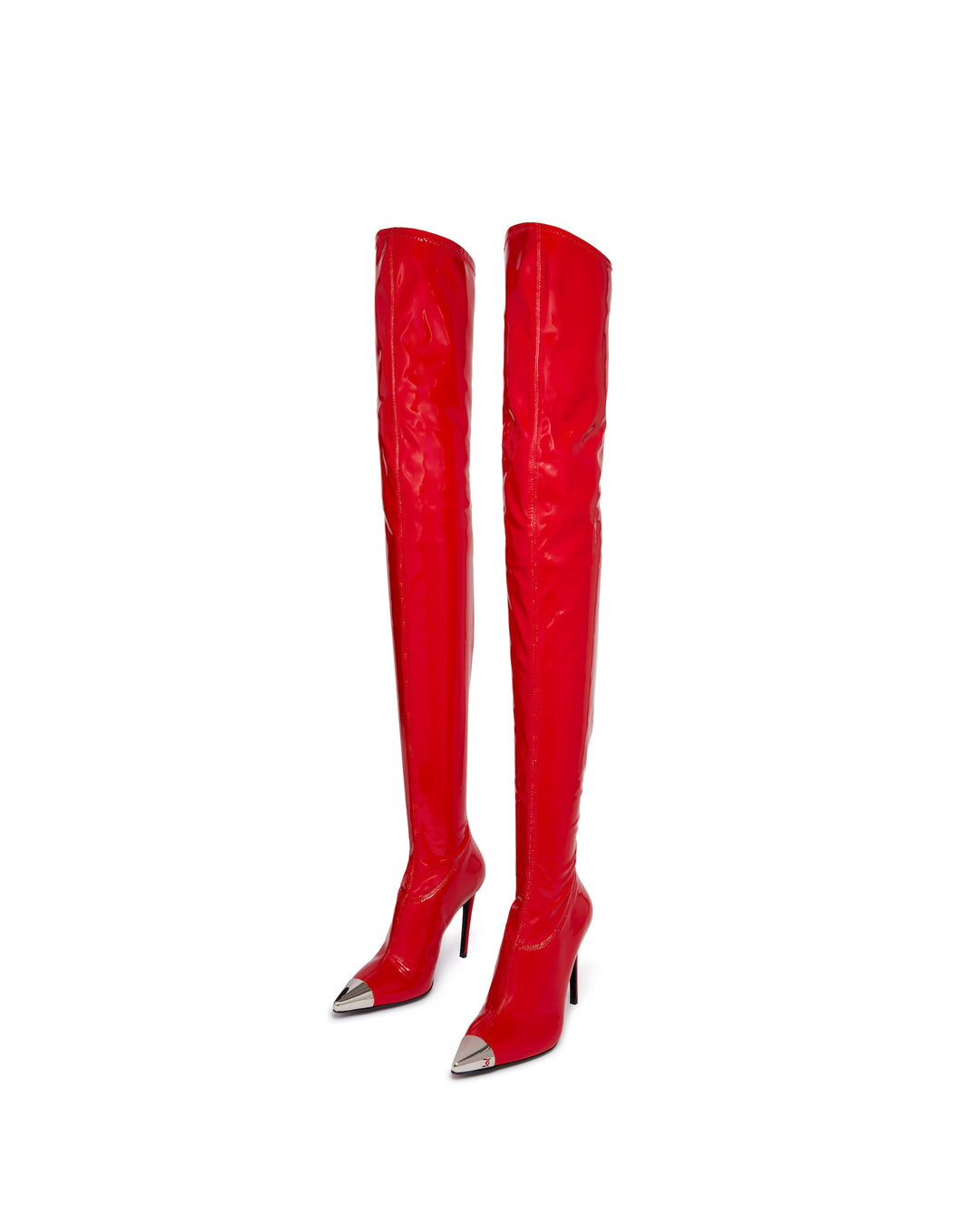 PATENT LEATHER THIGH HIGH BOOTS IN RED