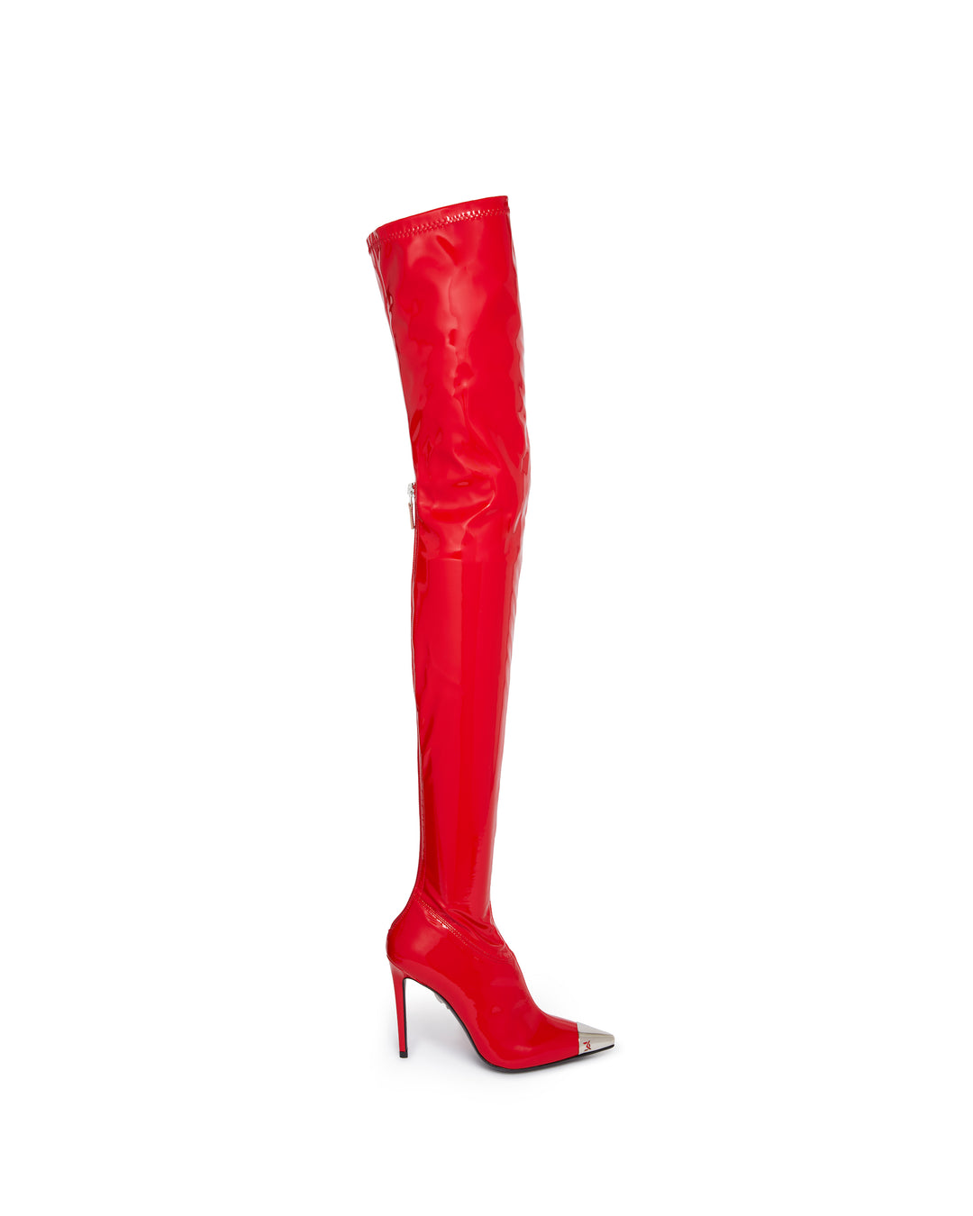 PATENT LEATHER THIGH HIGH BOOTS IN RED