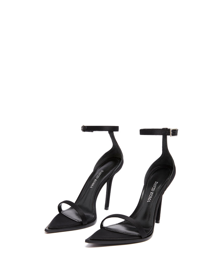 STRAPPY SATIN SANDALS IN BLACK