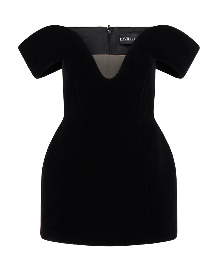 OFF THE SHOULDER VELVET MINI DRESS