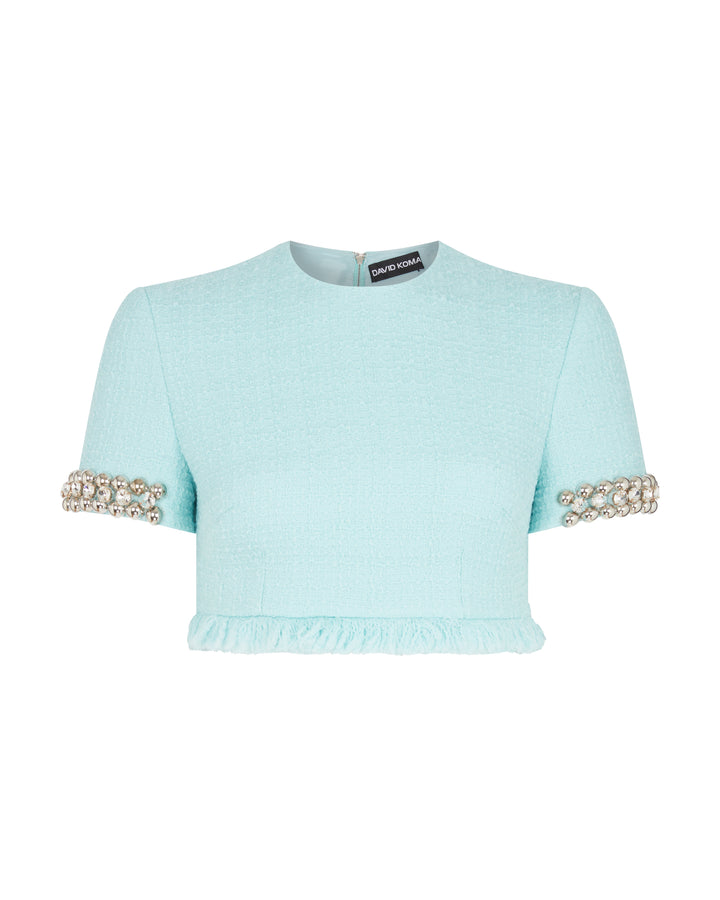 BOUCLE AND CRYSTAL CHAIN CROP TOP