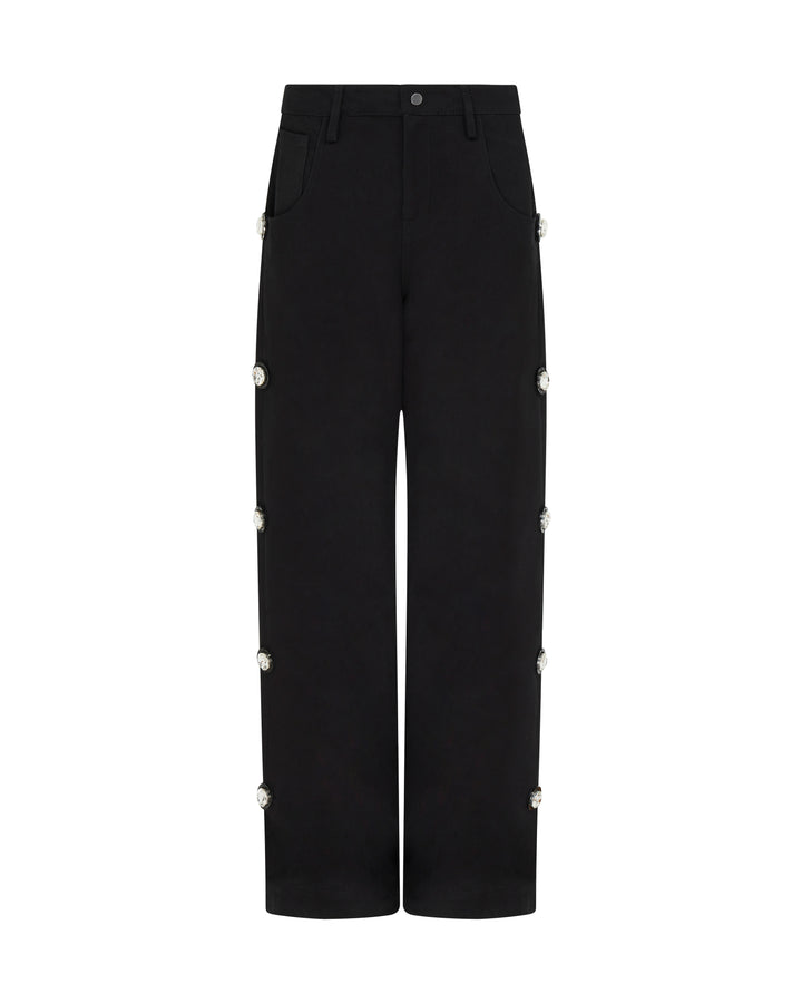 CRYSTAL EMBROIDERED DENIM TROUSERS