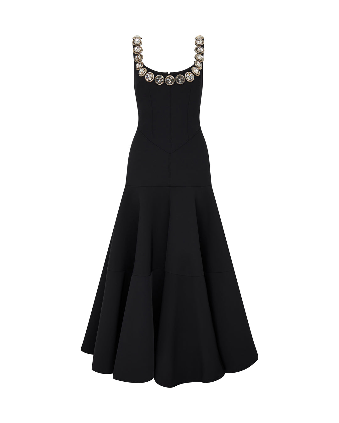 CRYSTAL EMBROIDERED NECKLINE MIDI DRESS