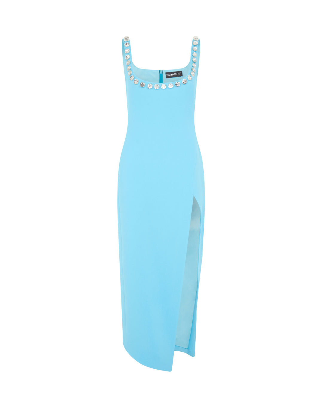 david koma dress blue CRYSTAL EMBROIDERED ASYMMETRIC MIDI DRESS