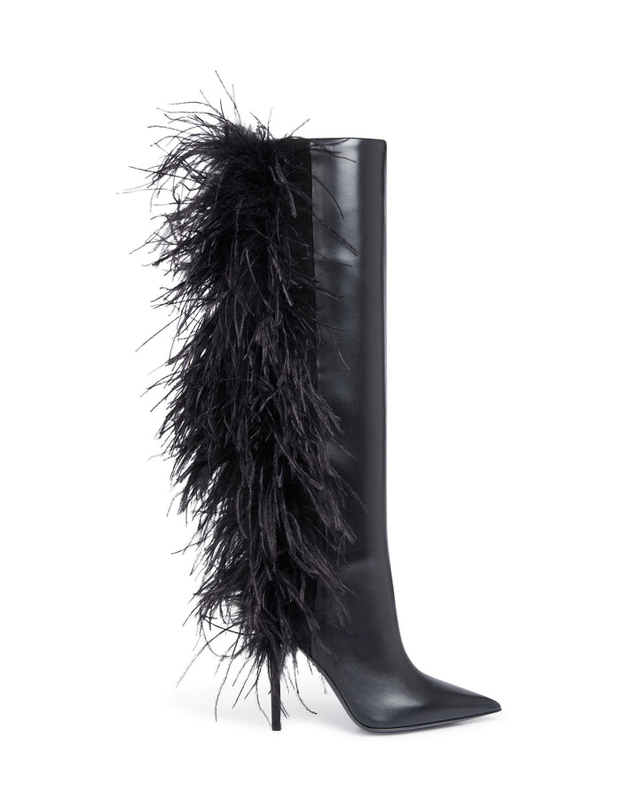 KNEE HIGH BOOT WITH FEATHERS