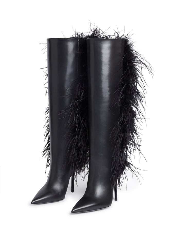 KNEE HIGH BOOT WITH FEATHERS
