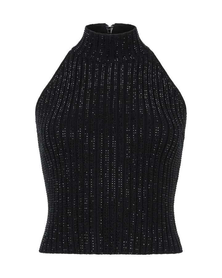 RHINESTONE EMBROIDERED KNITTED TOP