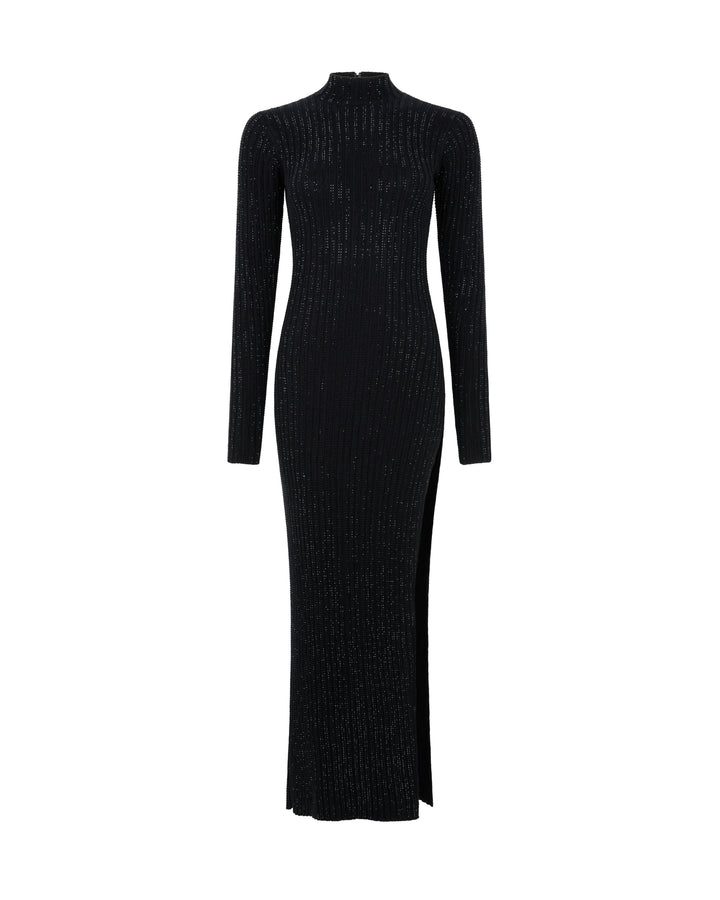 RHINESTONE EMBROIDERED KNITTED MIDI DRESS