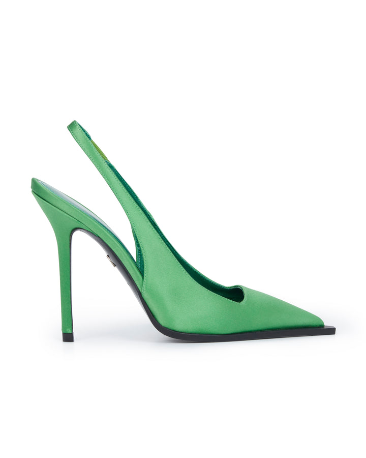 SATIN SLING BACK IN GREEN