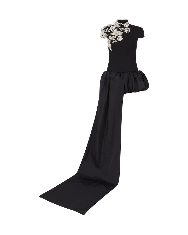 PUFF SKIRT AND CRYSTAL BROOCHES MINI DRESS