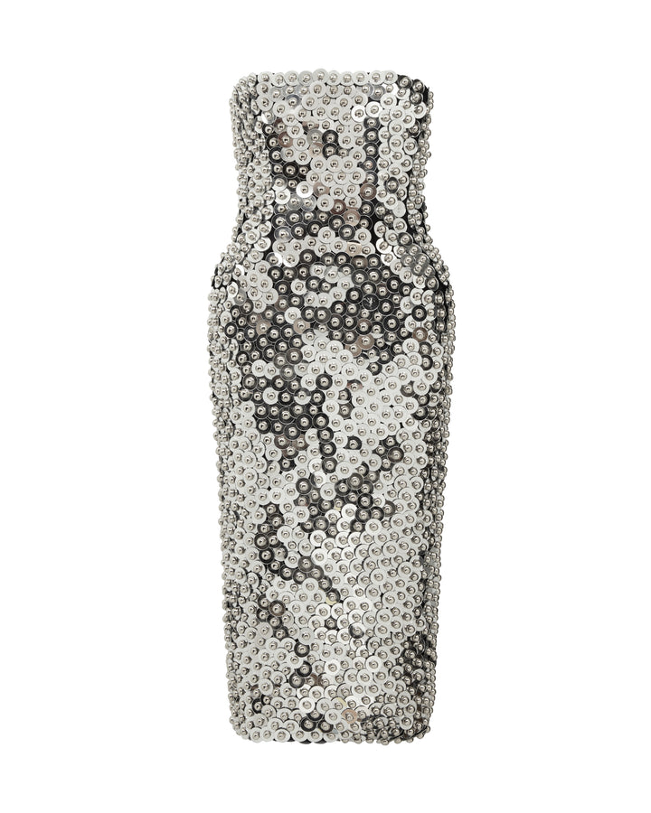 SILVER SPHERES AND PADDED HIP MIDI DRESS