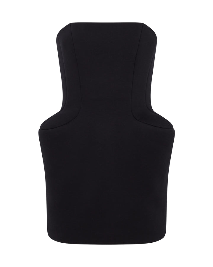 PADDED HIP DETAIL STRAPLESS MINI DRESS IN BLACK