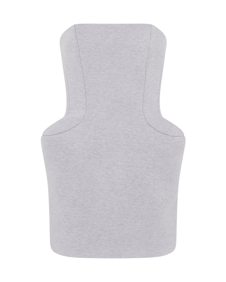 PADDED HIP DETAIL STRAPLESS MINI DRESS IN GREY