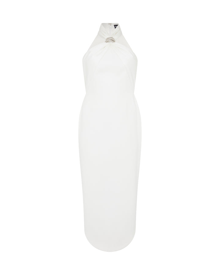CRYSTAL ARCH HALTER MIDI DRESS