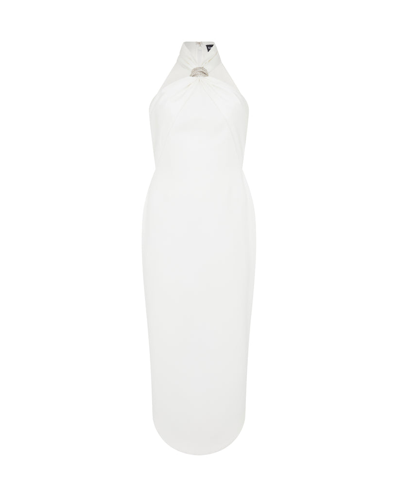 David Koma CRYSTAL ARCH HALTER MIDI DRESS WHITE/SILVER / 12