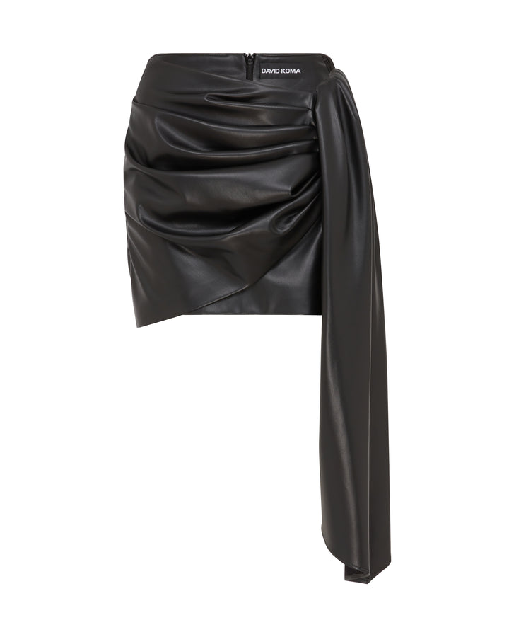 FAUX LEATHER DRAPED MINI SKIRT