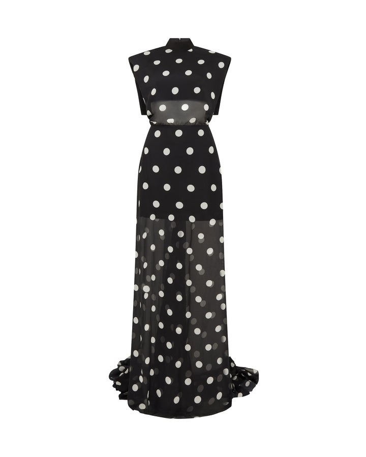 POLKA-DOT PRINTED OPEN BACK GOWN