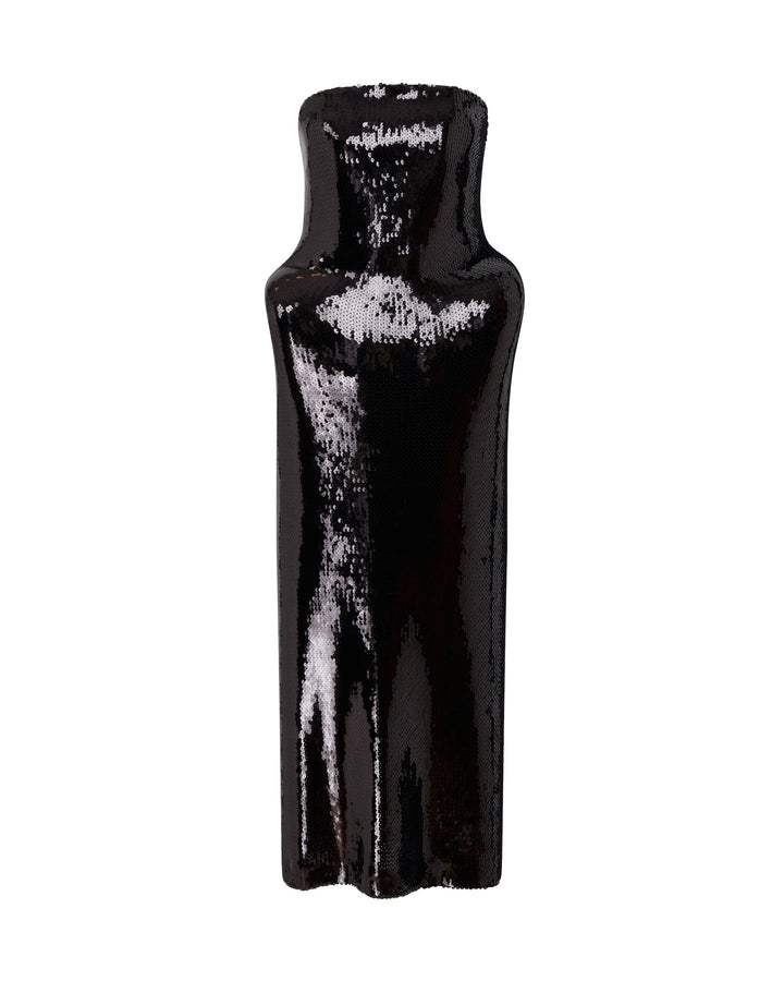 PADDED HIP DETAIL SEQUIN MIDI DRESS