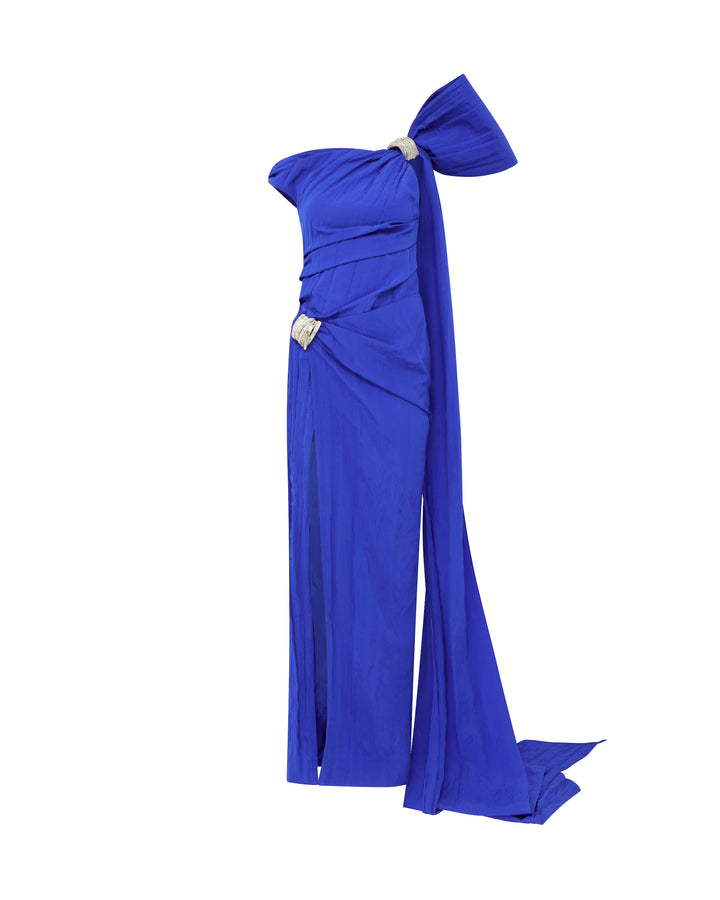 ASYMMETRIC OVERSIZED BOW DETAIL GOWN
