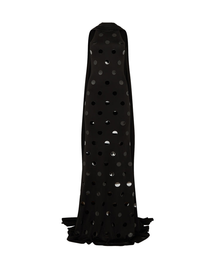 POLKA-DOT HOTFIX GOWN WITH SCARF DETAIL